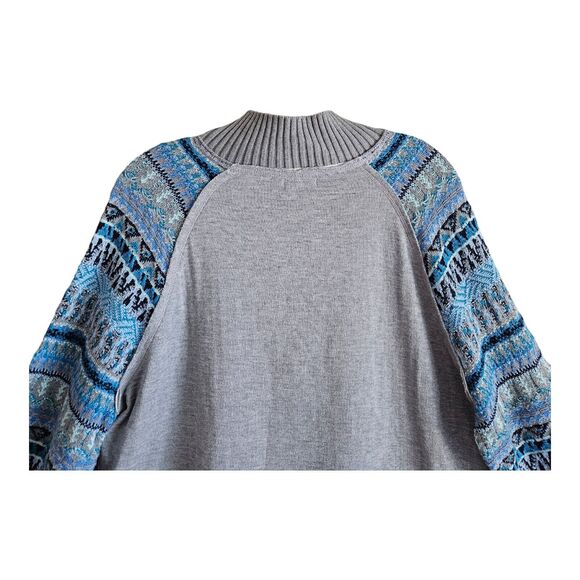 SUNDANCE Women L Sweater 1/2 Zip Gray Blue Fair Isle Sleeves Cotton Modal 42" - Picture 7 of 8